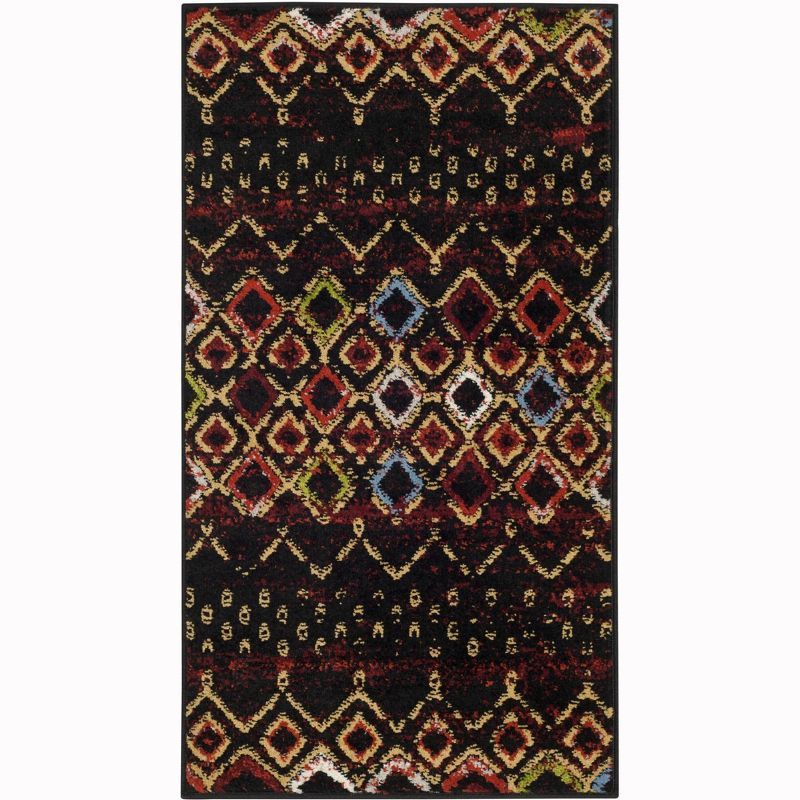 Black Multi Geometric Synthetic Stain-Resistant Area Rug 2'3" x 4'