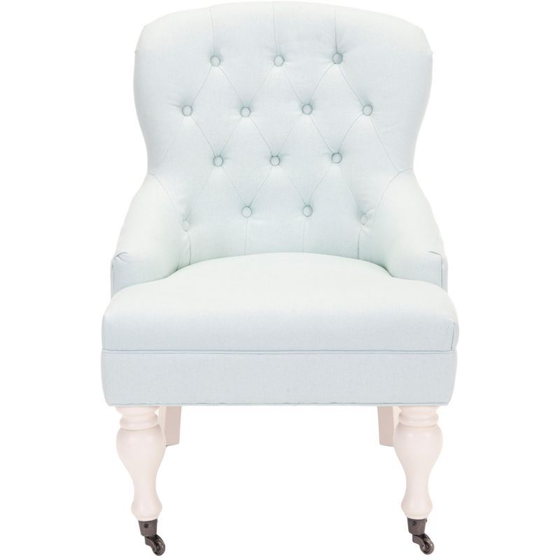 Robins Egg Blue Tufted Linen Cotton Accent Chair