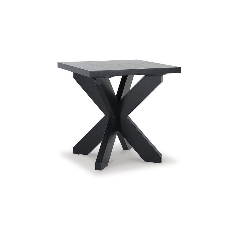 Black Contemporary Square Wood End Table with Crossed Legs