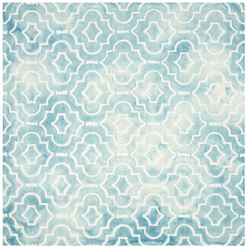 Turquoise and Ivory Hand-Tufted Wool Square Rug