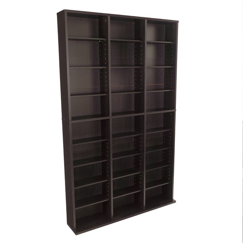 Espresso Adjustable Media Storage Rack with 8 Shelves