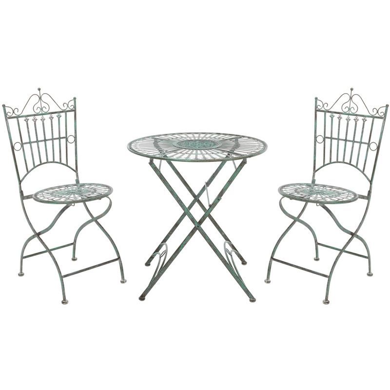 Belen Antique Green Wrought Iron Victorian 3-Piece Bistro Set