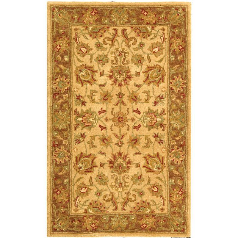 Ivory and Brown Hand-Tufted Wool Traditional Area Rug 3' x 5'