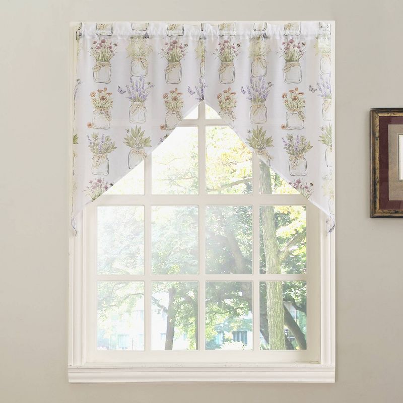 White Floral Semi-Sheer Rod Pocket Kitchen Valance 54" x 14"