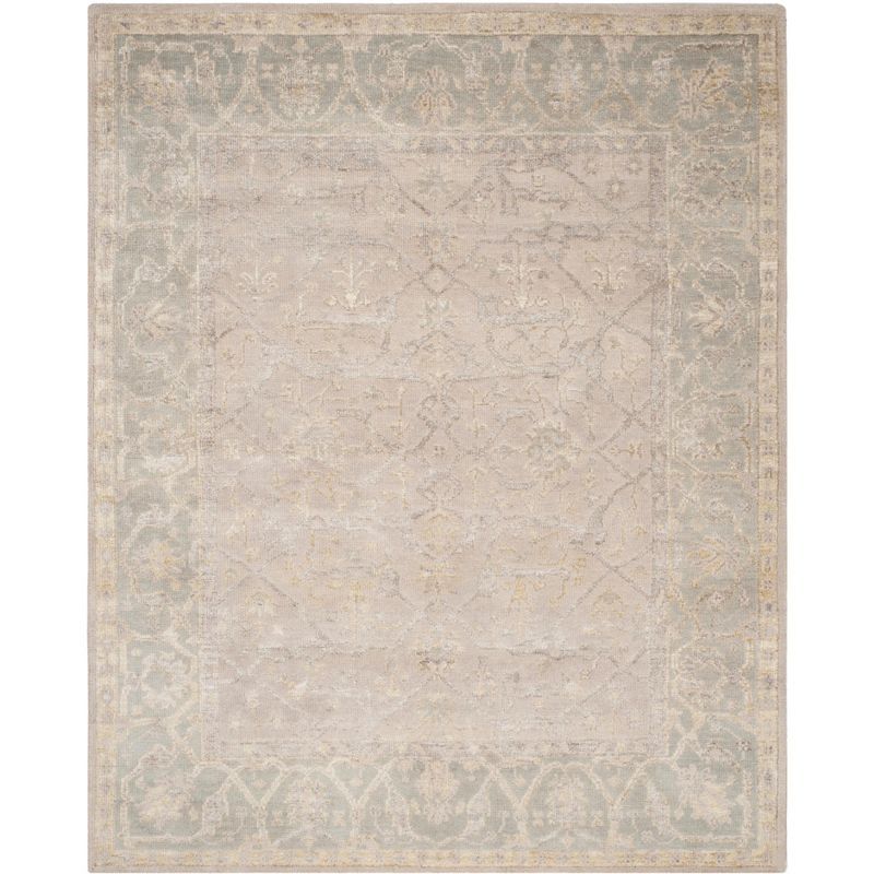 Elegant Gray Hand-Knotted Wool Rectangular Area Rug 8' x 10'