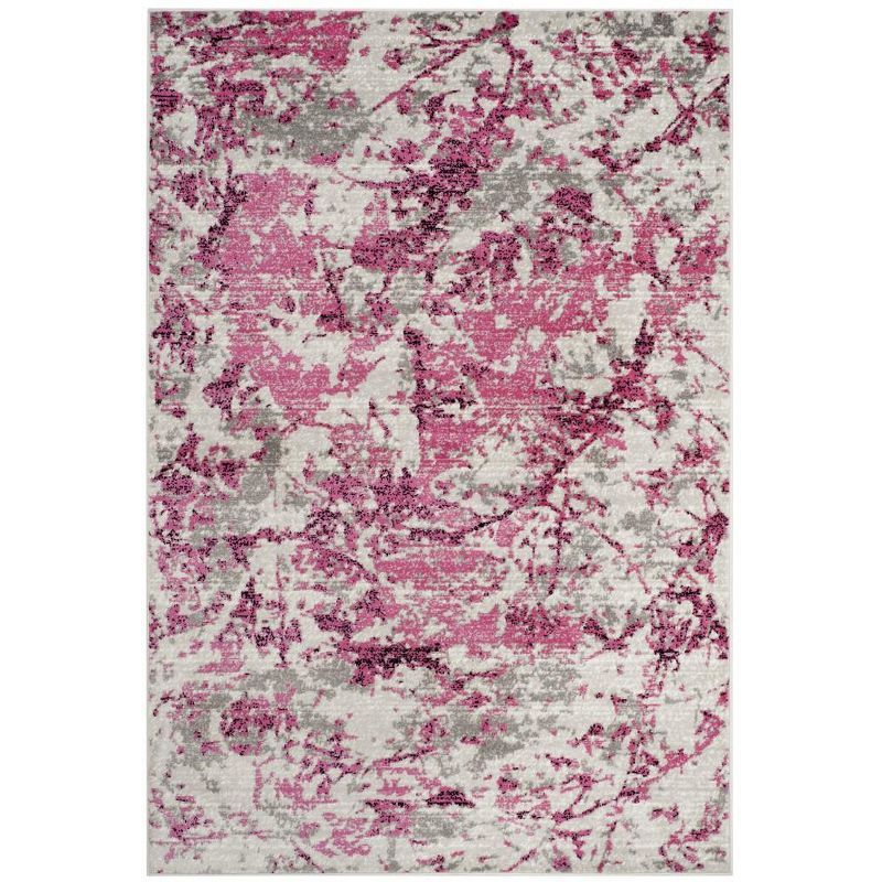 Elysian Abstract Pink and Ivory Square Synthetic Rug