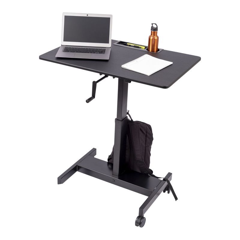 Crank Adjustable-Height 36" Black Wood Mobile Standing Desk