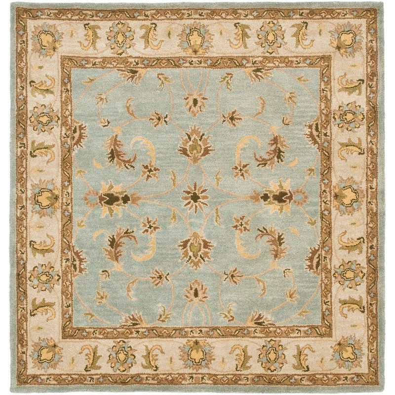 Heritage Bruce Traditional Light Blue/Beige Wool Square Rug, 4' x 4'