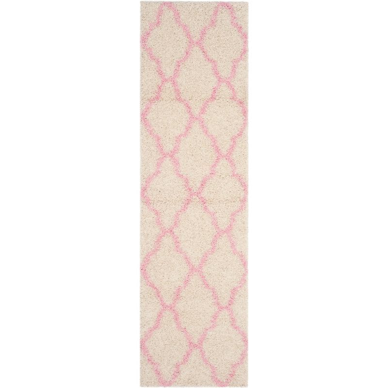 Ivory and Light Pink Shag Trellis 10' x 14' Area Rug