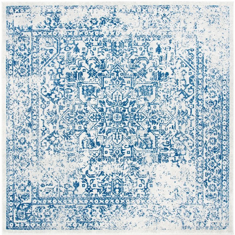 Navy and Ivory Square Hand-Knotted Synthetic Rug