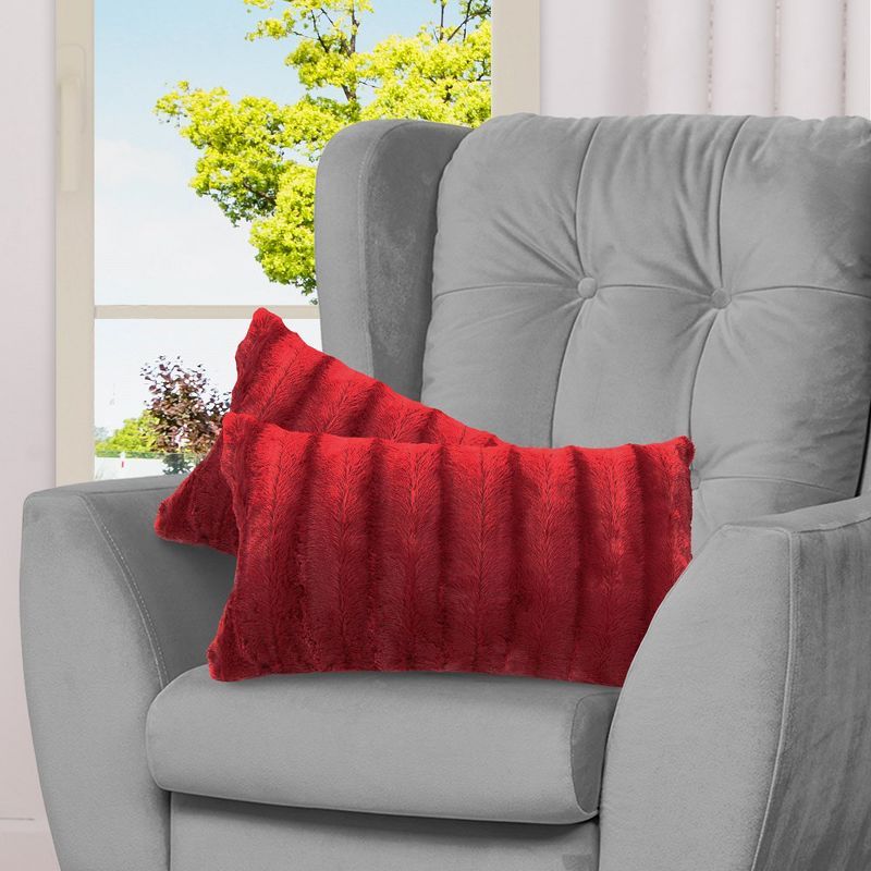 Small Crimson Faux Fur Lumbar Pillow Set