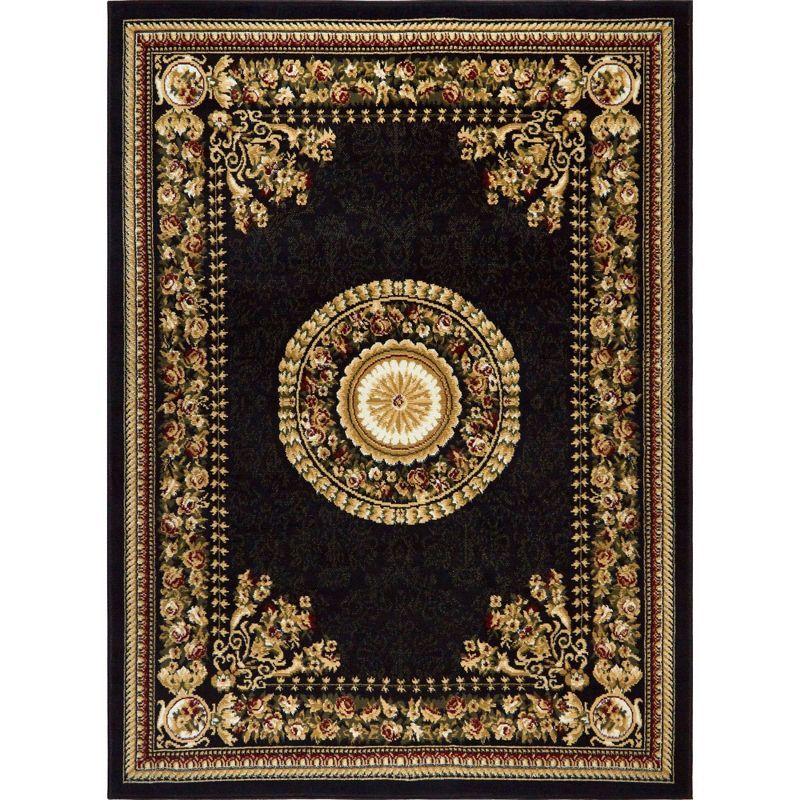 Black Rectangular Medallion Synthetic Area Rug