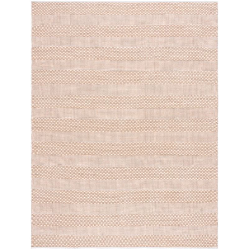 Ivory and Gold Striped Wool Cotton 8' x 10' Area Rug