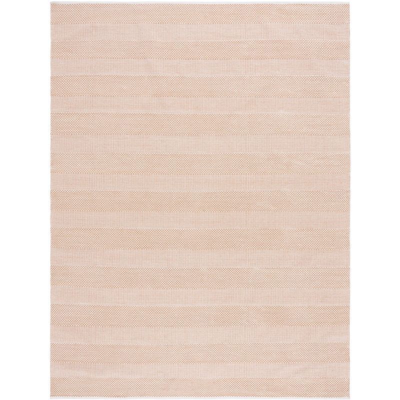 Ivory and Gold Striped Wool Cotton 8' x 10' Area Rug