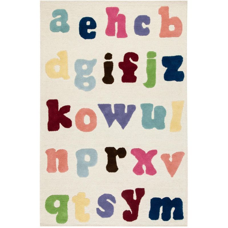Ivory Alphabet Hand-Tufted Wool Kids Rug, 5' x 8'