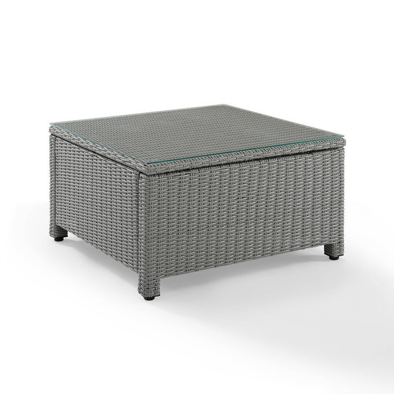 Bradenton 32" Square Gray Tempered Glass Top Outdoor Wicker Coffee Table