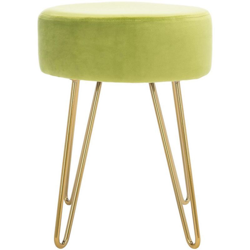 Abrea Pear Velvet Round Ottoman with Gold Hairpin Legs