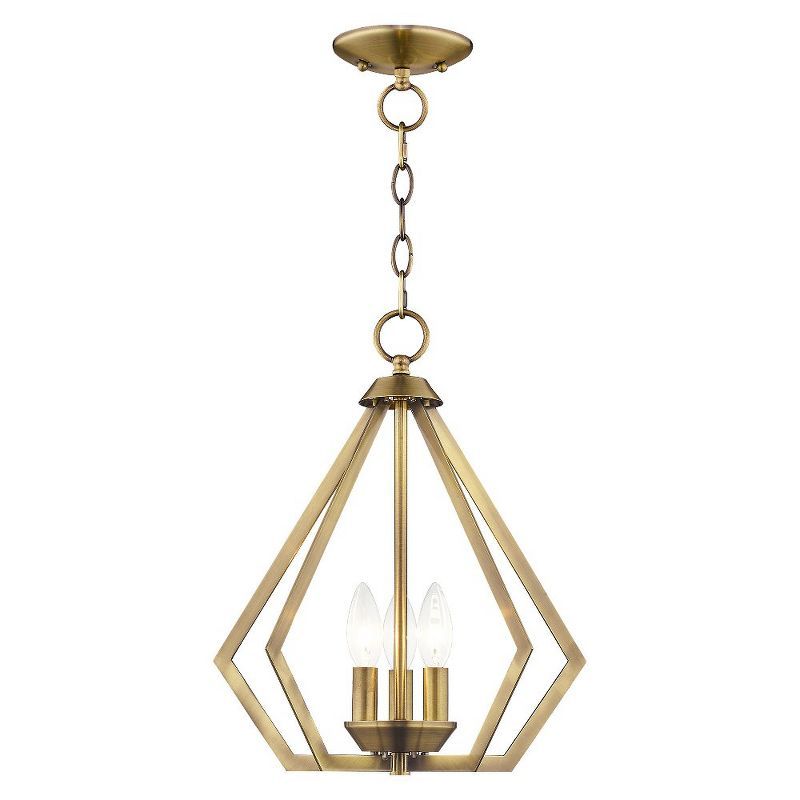 Triangular Prism Mini Chandelier in Antique Brass with 3-Light Design