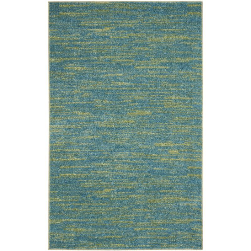 Marled Blue-Green 3' x 5' Synthetic Outdoor Rug, Easy Care