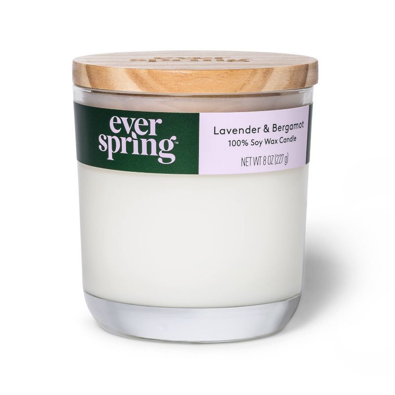 Lavender & Bergamot 8 oz Soy Wax Candle with Wooden Lid