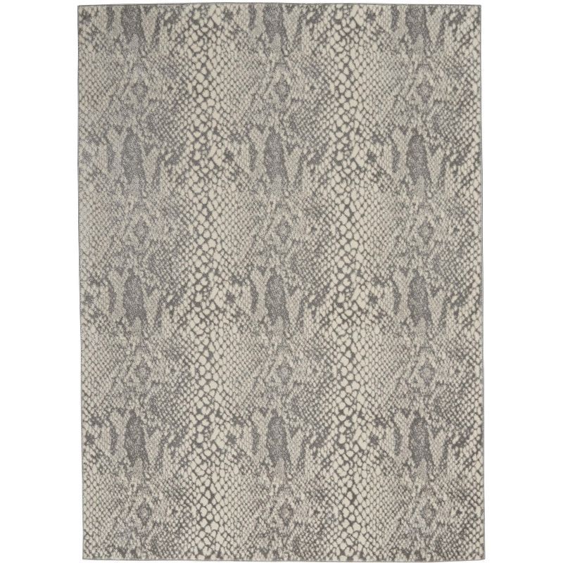 Ivory and Grey 5' x 7' Animal Print Synthetic Area Rug