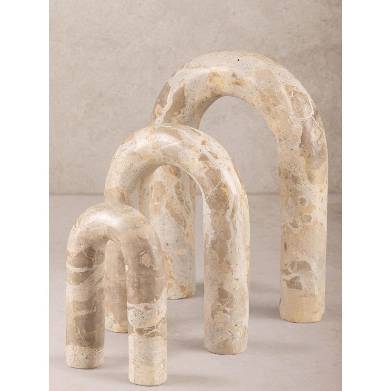 Set of 3 Beige and Brown Marble Arch Figurines