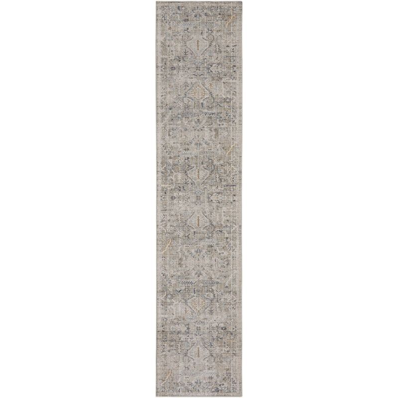 Ivory Taupe Floral Synthetic Reversible Washable Rug 2'3" x 12'