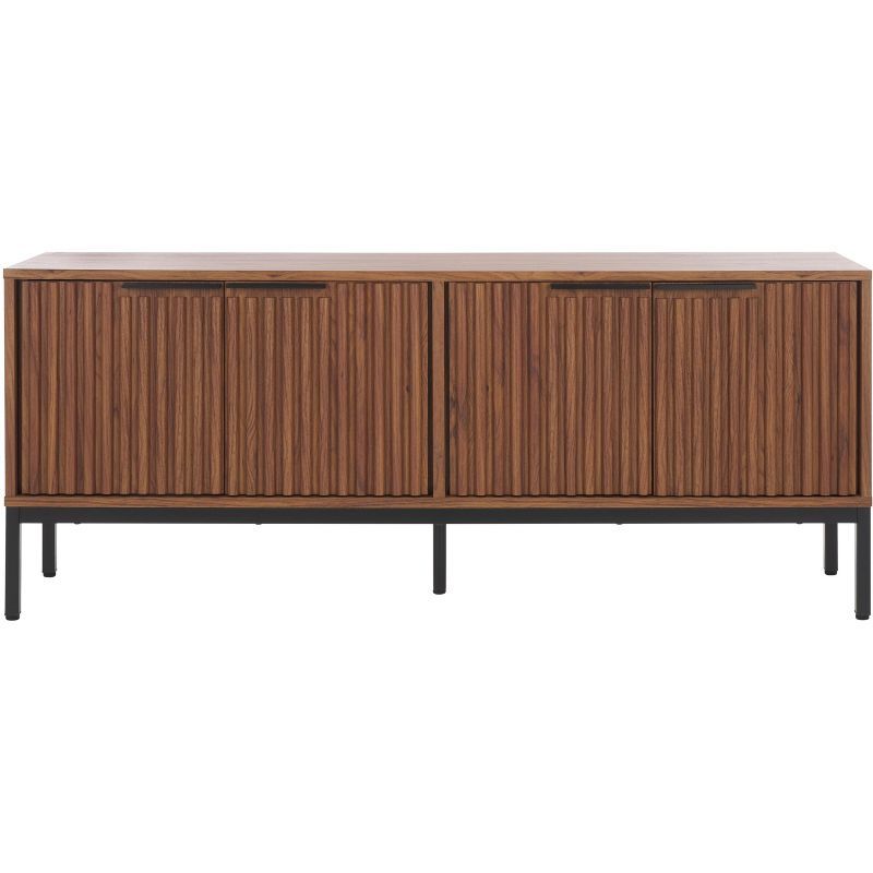 Walnut and Black Mid-Century Modern Media Cabinet with Adjustable Shelves