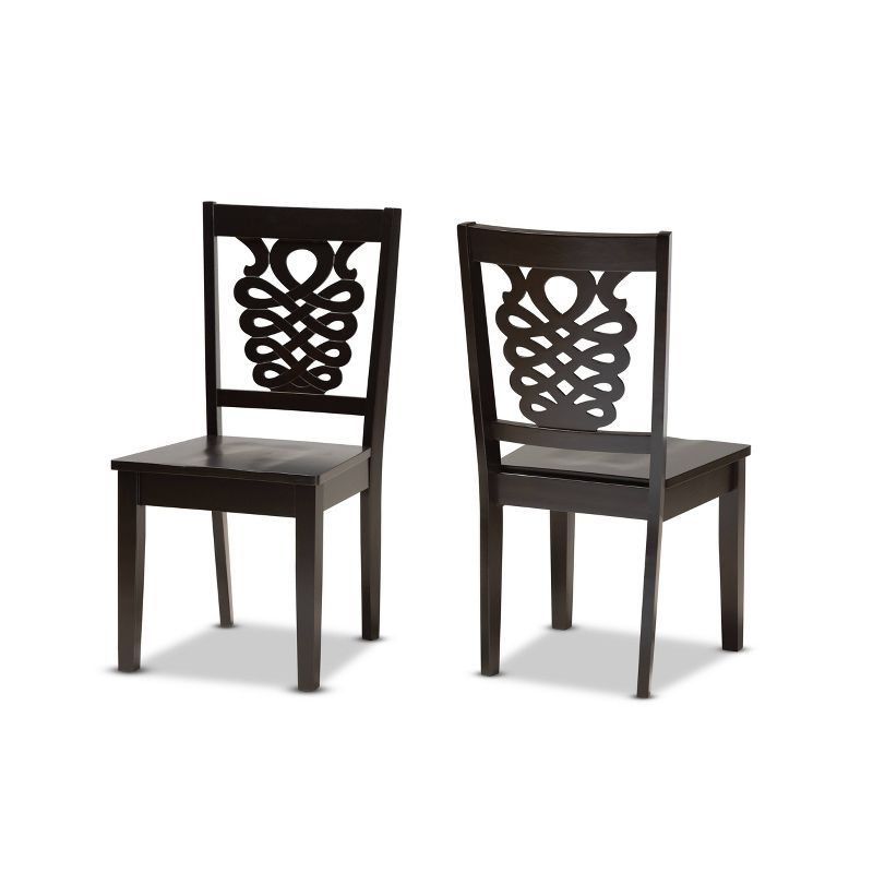 Gervais Espresso Scoop Seat Wood Dining Chair Set with Geometric Back