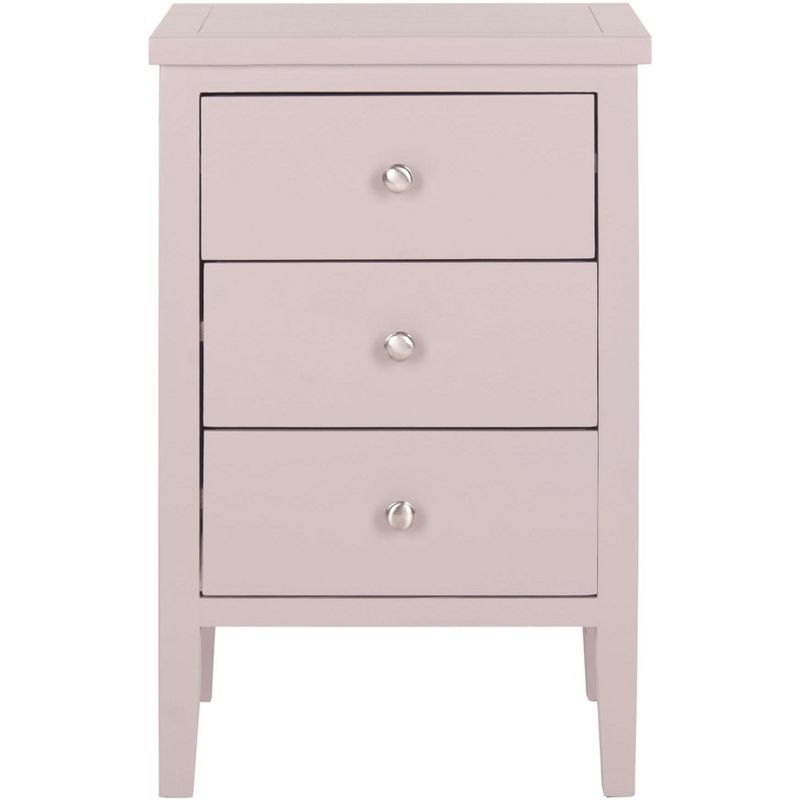 Transitional White 3-Drawer Wooden Nightstand with Polished Silver Pulls