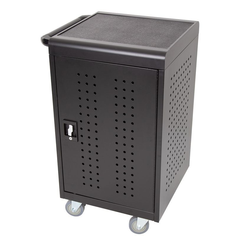 Black Mobile Charging Station Cart with Locking Cabinet