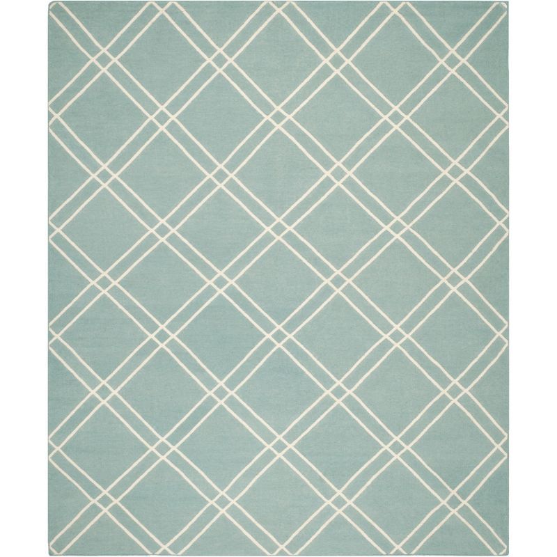 Handwoven Light Blue/Ivory Wool Dhurrie, 8' x 10' Rectangular Rug