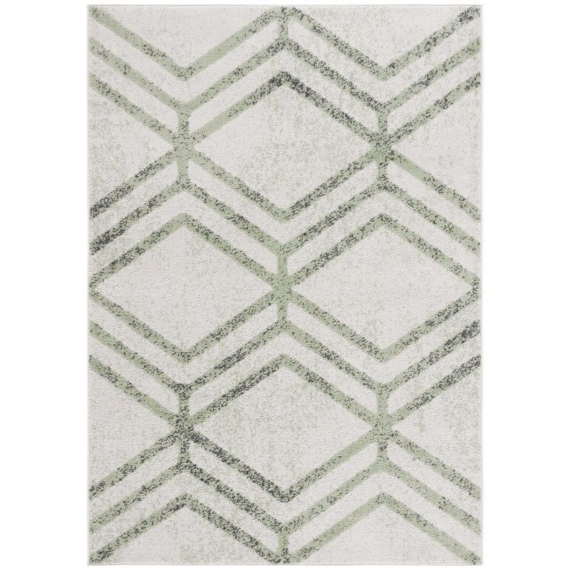 Ivory and Sage Geometric Hand-Knotted 6' x 9' Rug