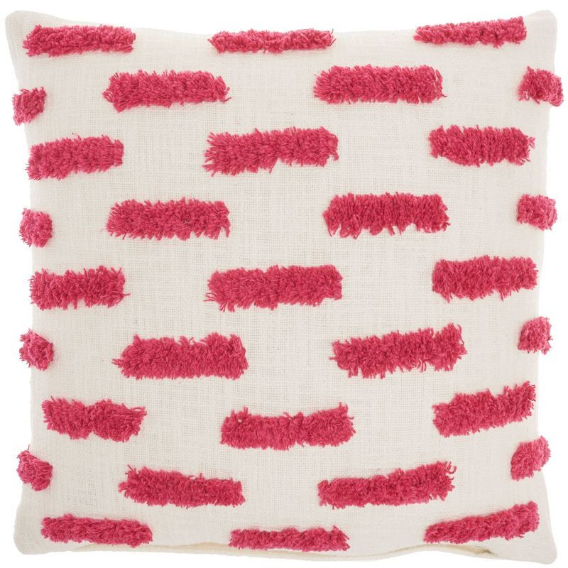 Hot Pink Cotton Tufted Square Throw Pillow 18" x 18"