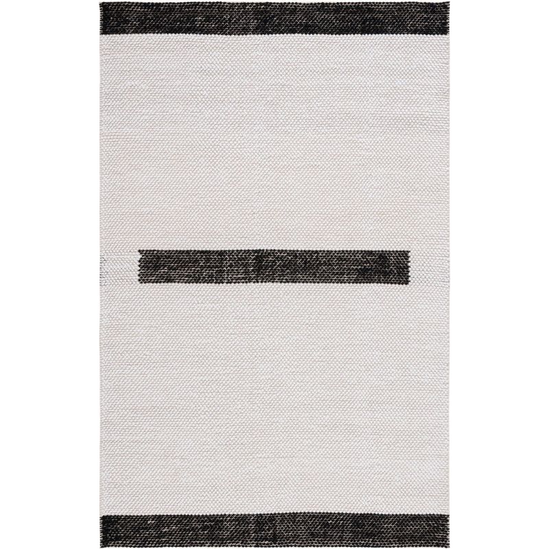 Ivory and Black Flat Woven Wool Square Rug