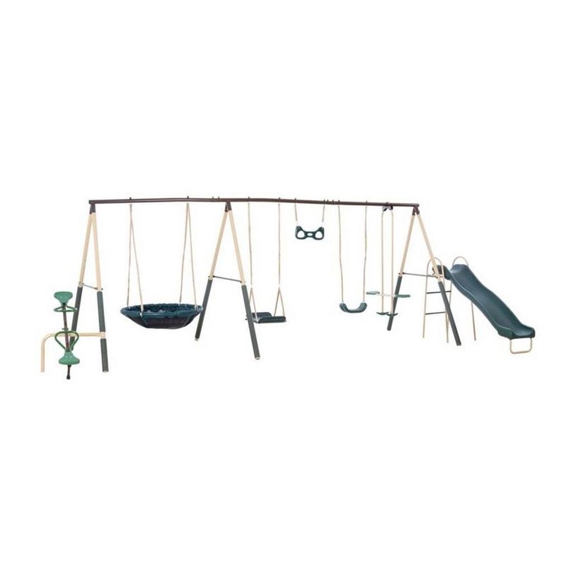 Deerfield Metal Swing Set with Slide and See-Saw