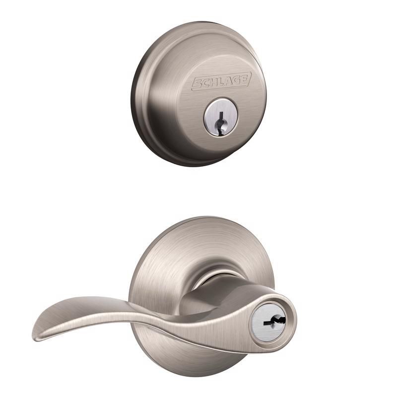 Satin Nickel Single Cylinder Deadbolt and Lever Handle Set