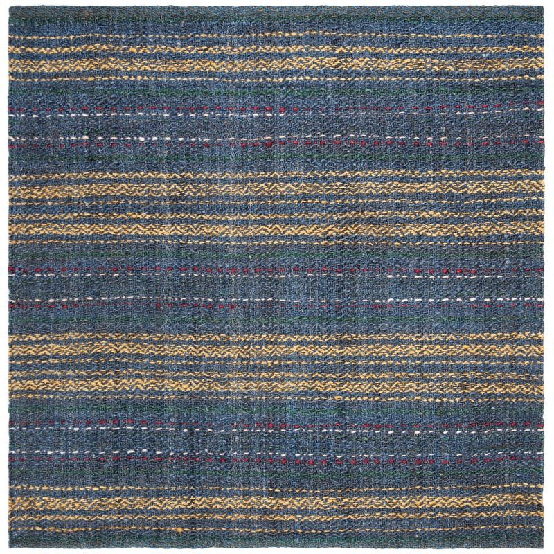 Blue and Gold Handwoven Jute Square Area Rug