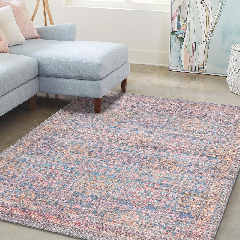 Blue Rectangular 8' x 10' Washable Synthetic Area Rug