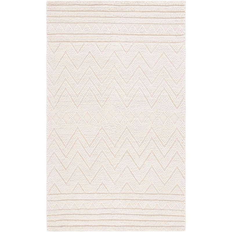 Beige Flat Woven Wool 4' x 6' Handmade Area Rug