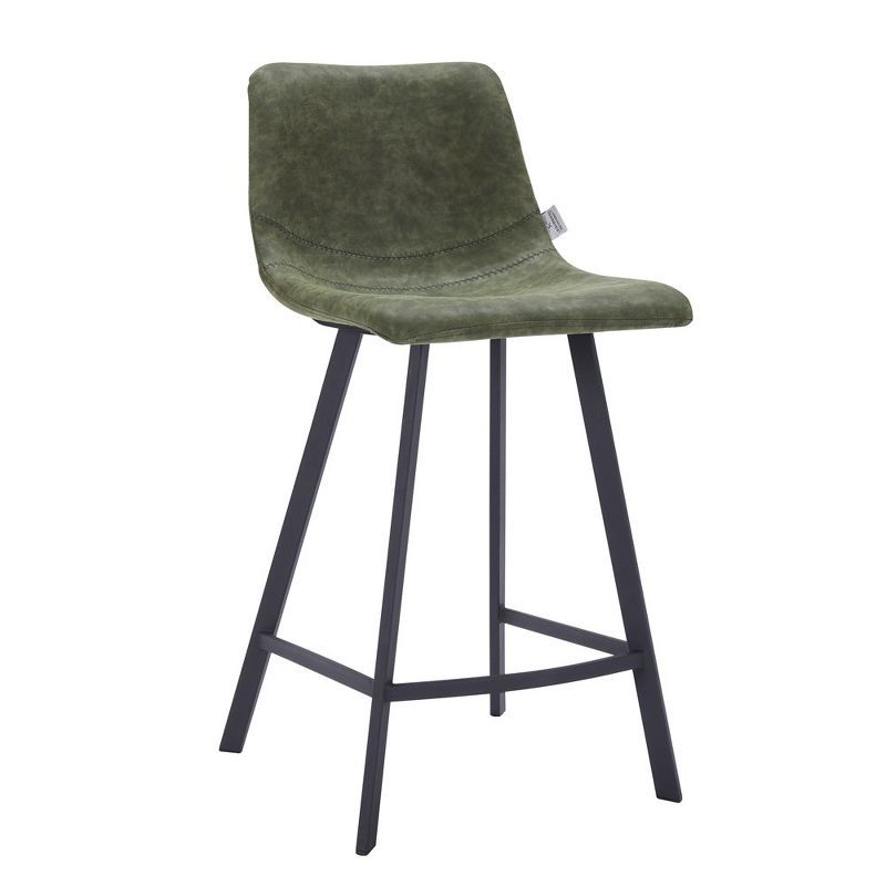 Elland Olive Green Leather Counter Stool with Stainless Steel Base