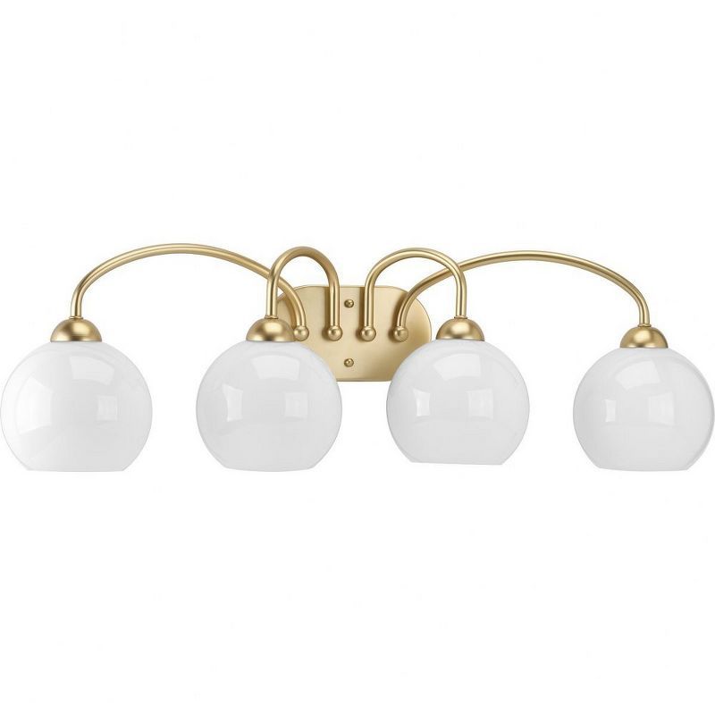 Carisa 4-Light Gold Bath Wall Light with White Glass Globes