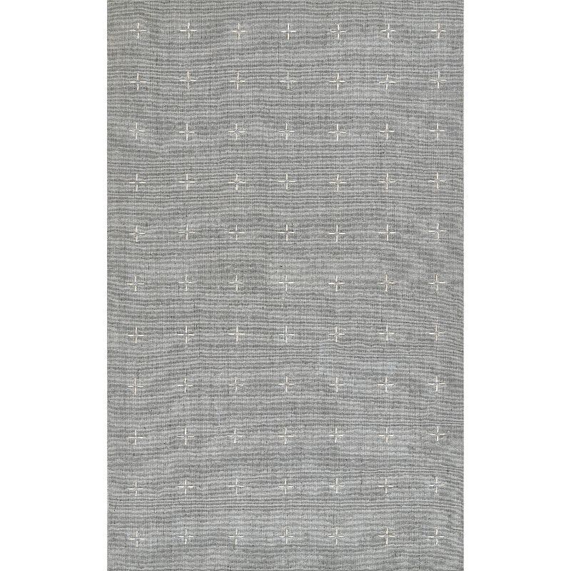 Handmade Light Blue Wool and Viscose Striped 9' x 12' Rug