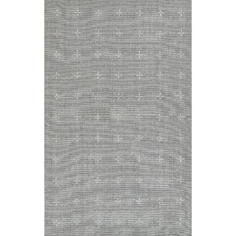 Handmade Light Blue Wool and Viscose Striped 9' x 12' Rug