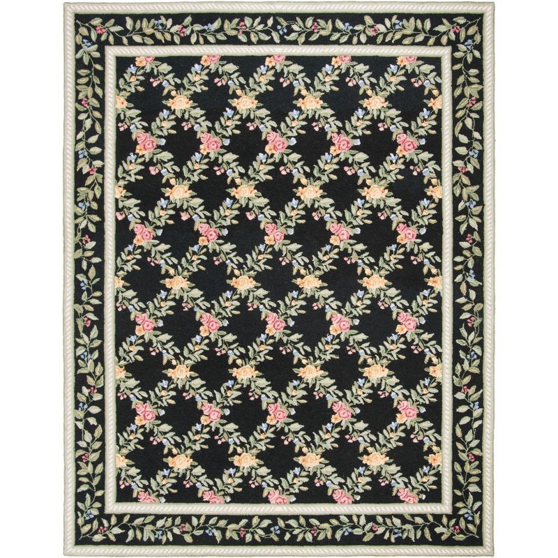 Chelsea Black Floral Hand-Knotted Wool Area Rug