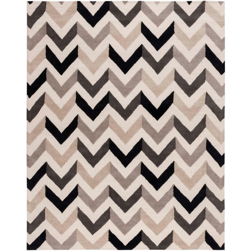 Ivory and Black Hand-Tufted Wool 8' x 10' Area Rug