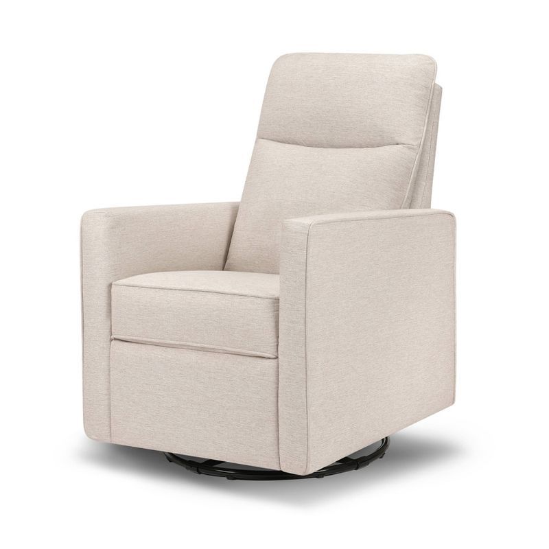 Beige Pillowback Swivel Glider with High Back Support