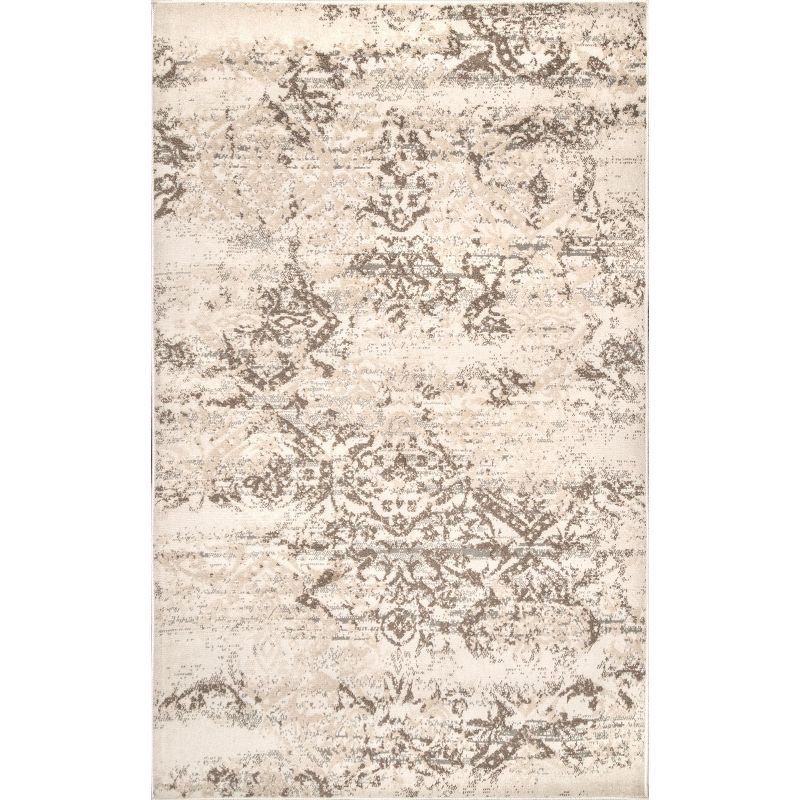 Beige Floral Tufted Synthetic 4' x 6' Area Rug