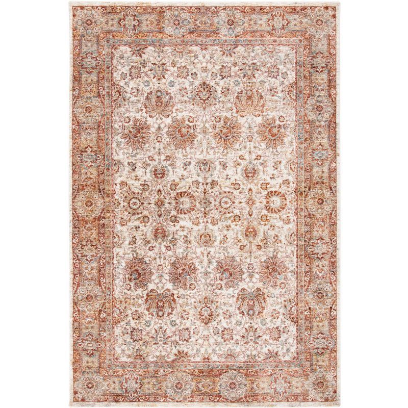 Ivory and Rust Hand-Knotted Synthetic Area Rug, 4' x 6'