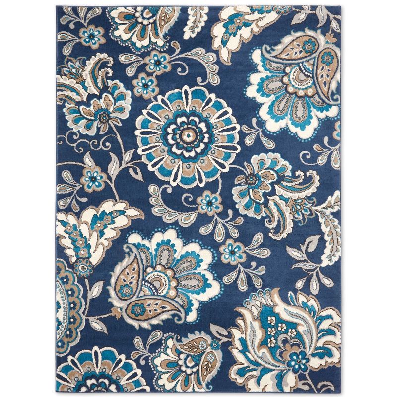 Tremont Lincoln Navy Blue and Grey Floral Area Rug